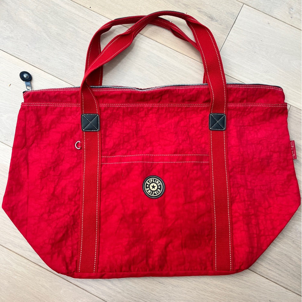KIPLING Large Red Duffle Tote Weekender Zipper Top